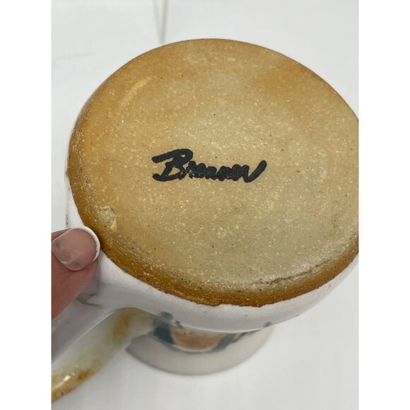 Brenner Tollivor Studio Pottery Mug With Abstract Blue & Brown Glaze Design - Picture 5 of 7